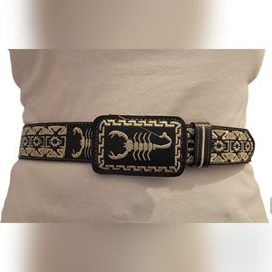 Mexican Scorpio embroidered black belt